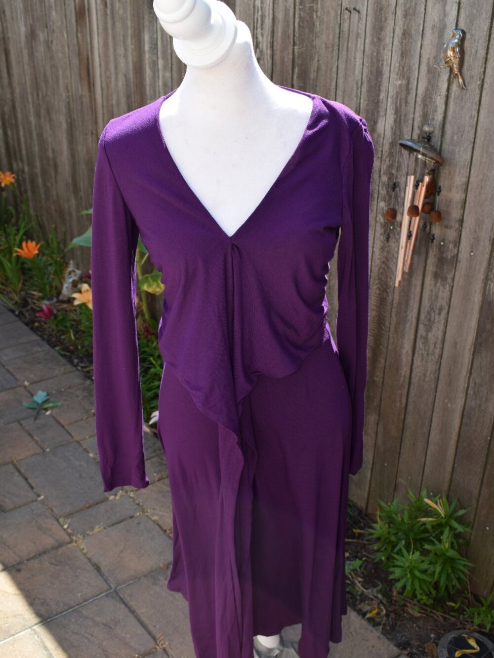 Women Lauren Ralph Lauren Purple Size 2 V Neck Overlay Dress Long Tie & Sleeves